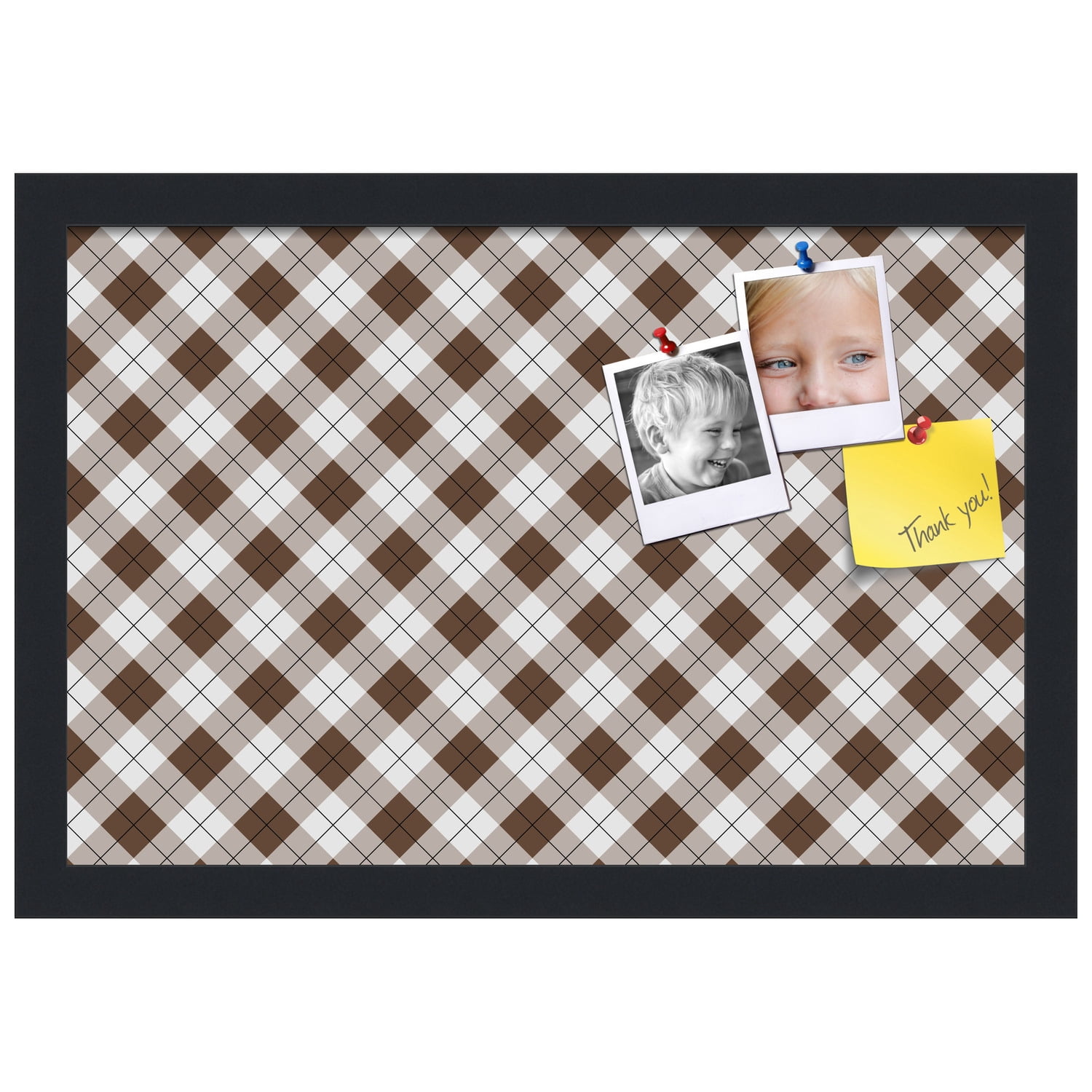 PinPix ArtToFrames 16x10 Custom Cork Bulletin Board Argyle Brown   Poster Board Has a Fabric Style Canvas Finish, Framed in Satin Black (PinPix-631)