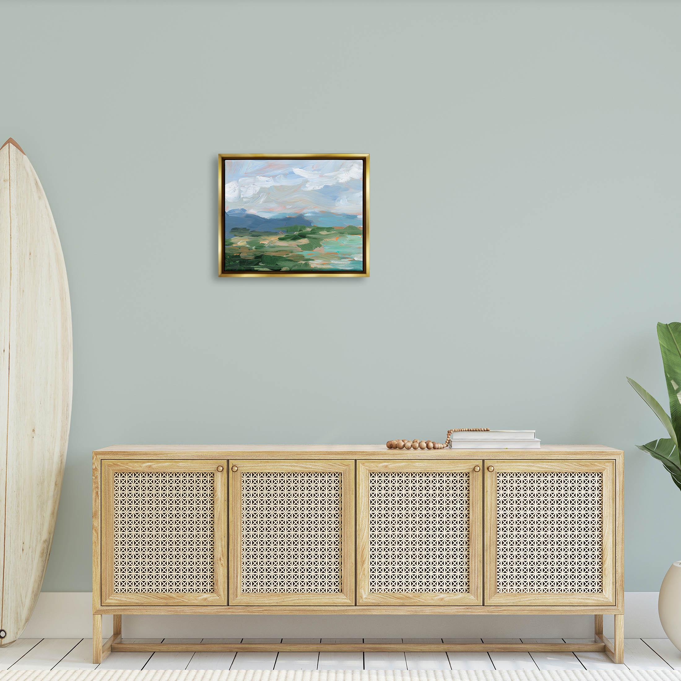 Modern Brushed Cloudy Landscape Landscape Painting Metallic Gold Framed Art Print Wall Art