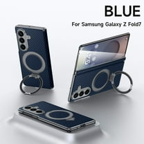 Decase Magnetic Case for Samsung Galaxy Z Fold 7 5G,Carbon Fiber Texture Folio Protection Case with Kickstand,Support Wireless Charging Anti-Fingerprint Cover,Lightweight Non-Slip Hybrid Case,Blue