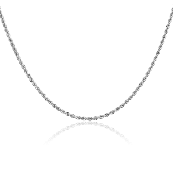 14K Solid White Gold 2mm Rope Chain Twisted Link Necklace