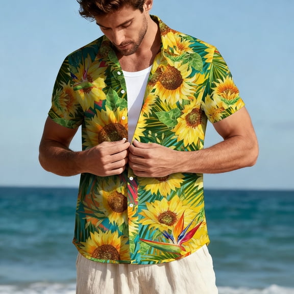 Mgmyaa Men's Summer Hawaiian Shirt Short Sleeve Casual Button Down Shirts Tropical Print Beach Vacation Tops