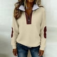 thumbnail image 2 of Quarter Zip Pullover Womens Faux-fur Lapel Collar Sweater Colorblock Sweatshirt Loose Casual Long Sleeve Tops (2XL, Khaki), 2 of 8