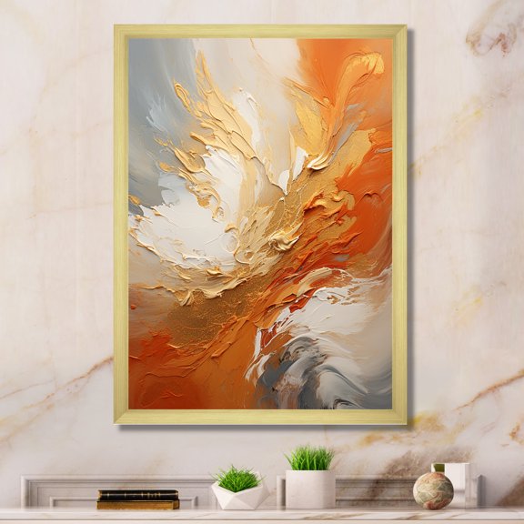 Designart "Surging In Golden Orange" Abstract Spirals Picture Framed Wall Art Prints