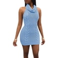 thumbnail image 2 of Women's Japan Style Turtleneck Sleeveless Open Back Sweater Anime Cosplay Sweater Light Blue, 2 of 3