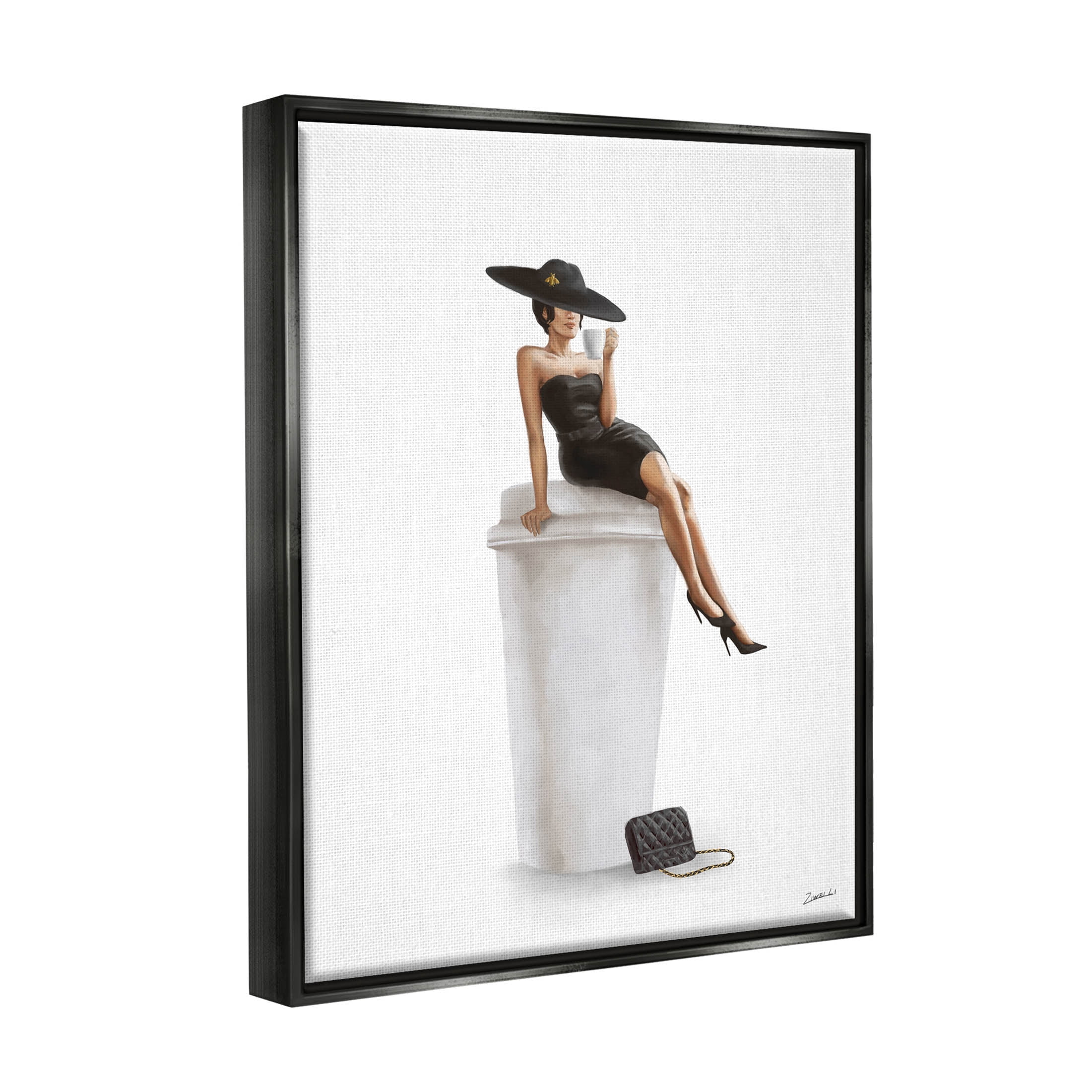 Stupell Industries Trendy Black Dress Fashionable Woman Graphic Art Jet Black Floating Framed Canvas Print Wall Art, Design by Ziwei Li