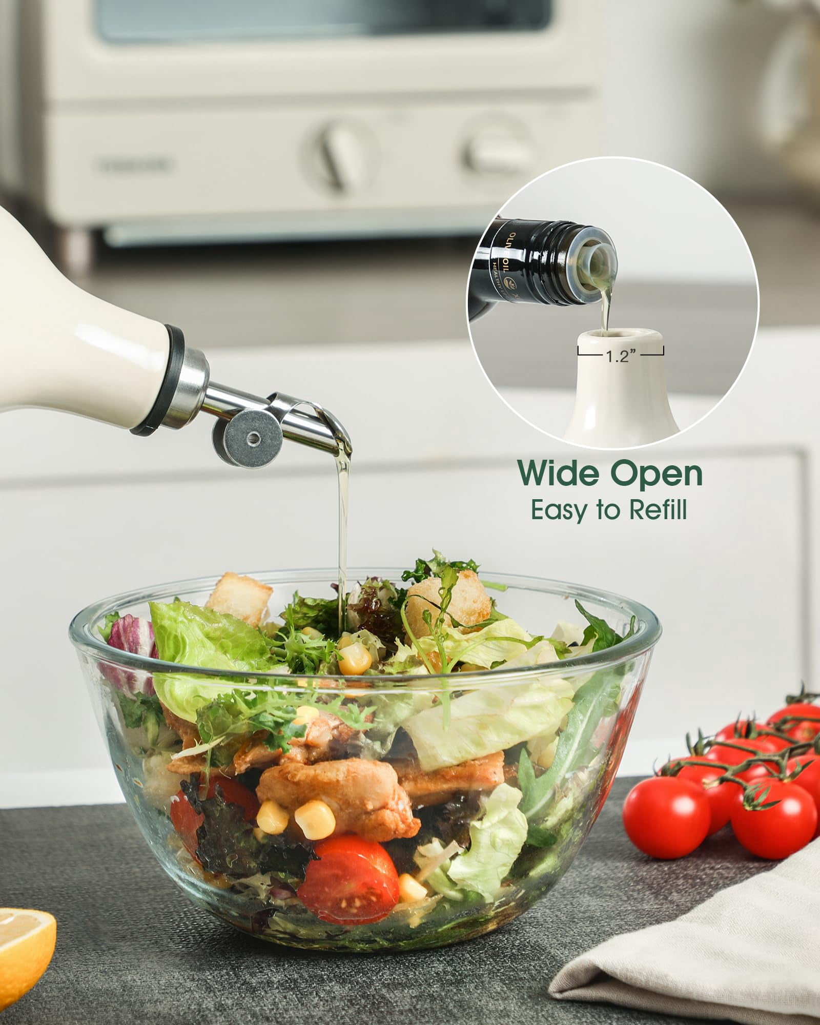 Olive Oil Dispenser Bottle  19 Oz For Kitchen And Vinegar Suitable Coffee Syrups & Other Liquids Off White