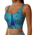 thumbnail image 2 of Gukieu Beautiful Blue Peacock Print Women's Sports Vest, Low-neck U-shaped Removable Pad Sports Bra for Yoga, Exercise, Dance-Medium, 2 of 8