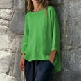 thumbnail image 2 of hotojiny Cotton Linen Shirts for Women Summer Breathable 3/4 Sleeve Plus Size Tunic Tops Loose Crew Neck Casual High Low Blouses, 2 of 7