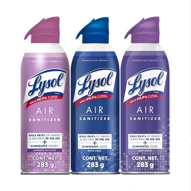 Lysol - 3 pack Desinfectante Antibacterial de Aire (White Linen, Lavender Sky, Light Breeze)