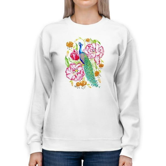 Artshine Peacock In Spring. Sweatshirt Women -Girija Kulkarni Designs, Female x-Large