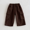 thumbnail image 2 of Lenpel Girls Boys' Cargo Pants Toddler Baby Cotton Elastic Waist Pleated Wide Leg Pants Baggy Casual Trousers with Pockets, 2 of 5