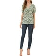thumbnail image 2 of INSPIRE CHIC Women's Floral Print Rufle Button Up Puff Short Sleeves Blouse Top L Green, 2 of 6