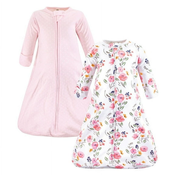 Hudson Baby Infant Girl Cotton Long-Sleeve Wearable Sleeping Bag, Sack, Blanket, Floral Bouquet Long Sleeve, 0-3 Months
