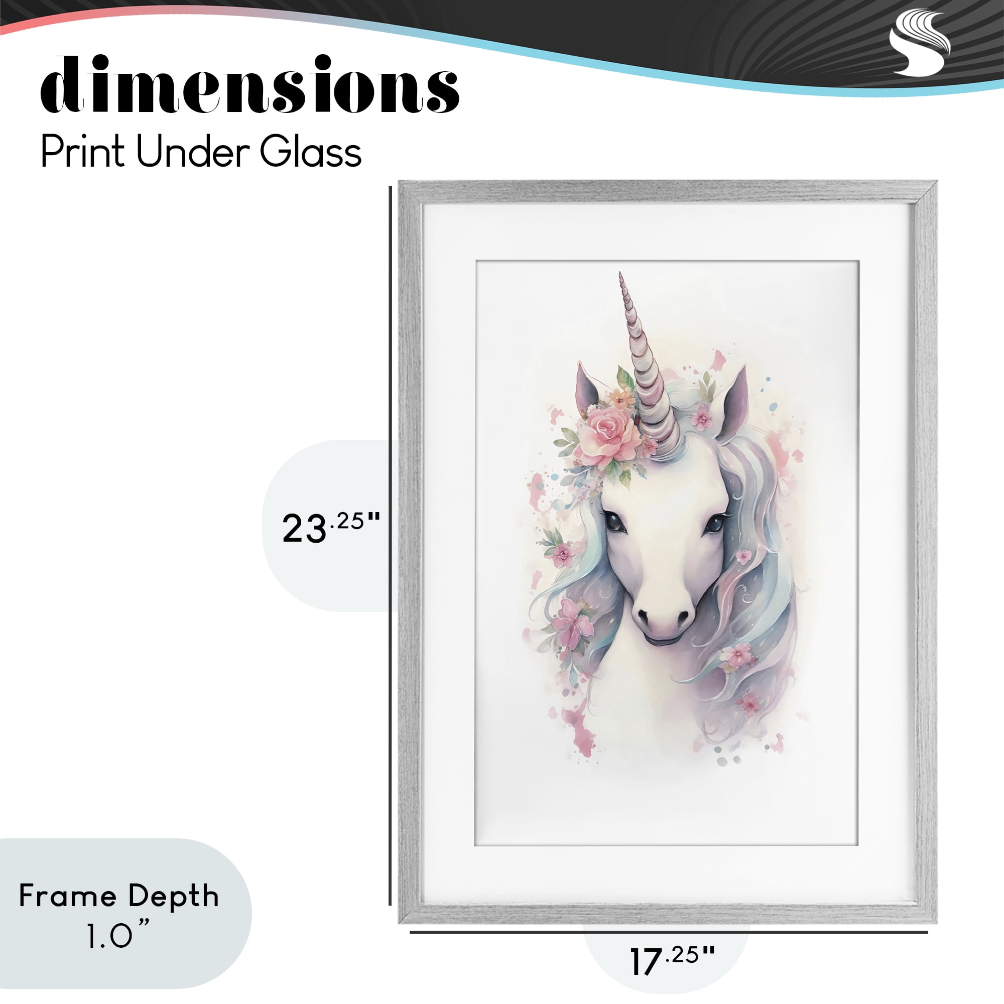 Stupell Industries Unicorn with Pink Flower Crown Gray Framed Print Under Glass, design by Creative Studio