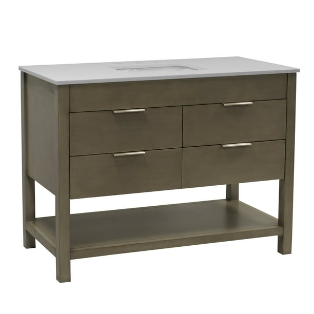 Harbor 48" Bathroom Vanity with Weathered Gray & Quartz Top