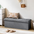 thumbnail image 3 of Gianna 43 Inch Folding Ottoman With Storage Bench, Bedside Storage Bench With Linen Top Cover and Cushion, Footrest Suitable for Bedroom, Living Room, Beige, 3 of 7