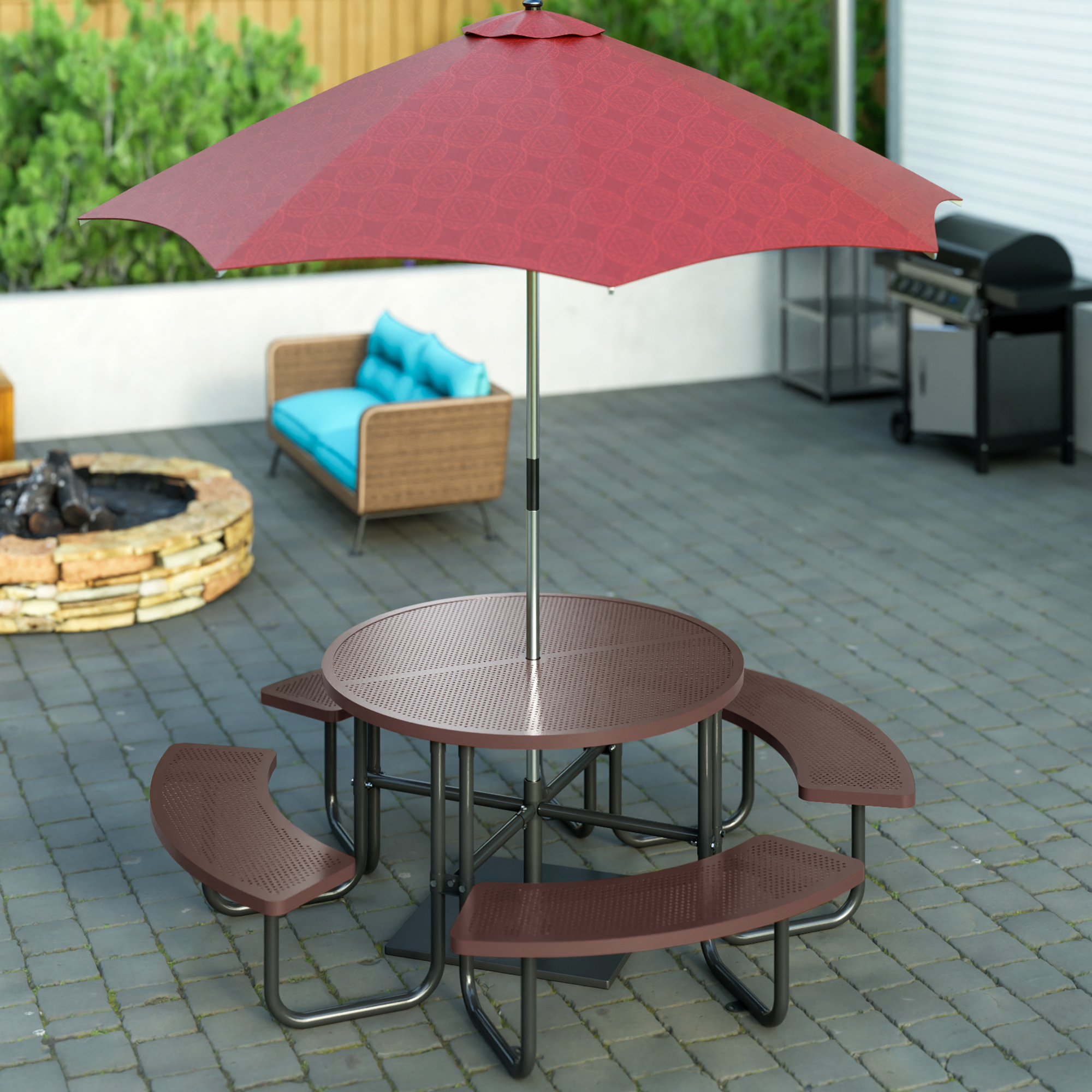 46'' Steel Round Picnic Table for Outdoors,Expanded,Lifetime Picnic