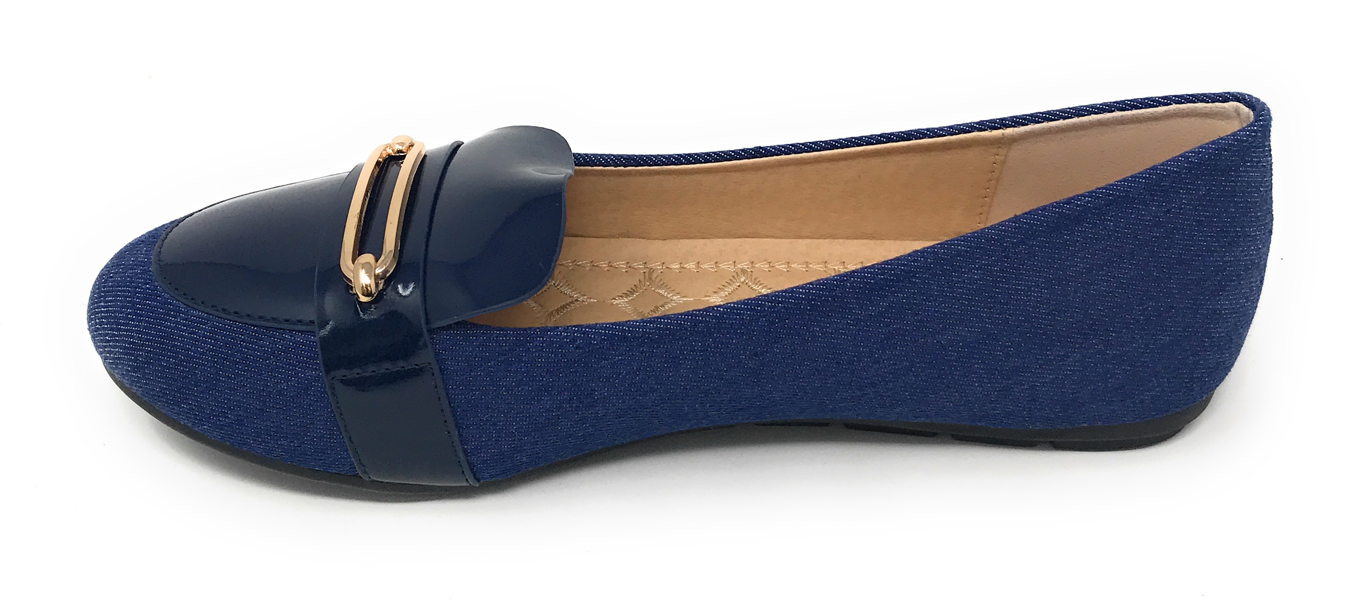 Victoria K Women's Denim Slip-on With Gold Buckle Ballerina Flats