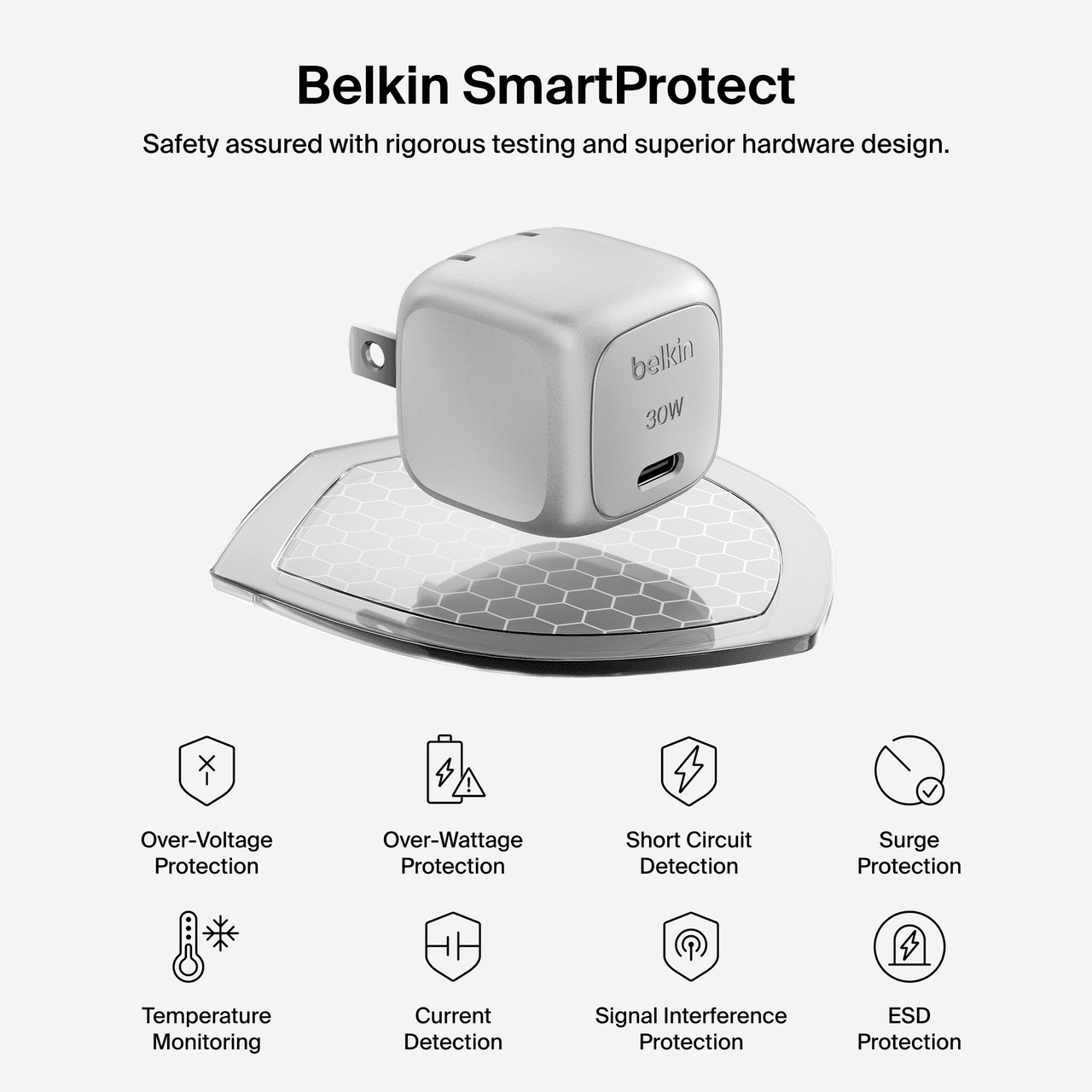Belkin BoostCharge 30W Cubic Wall Charger, USB-C Power Delivery Fast Charging for Apple iPhone 16,15, 14 Series Models, Samsung Galaxy S24, iPad, AirPods , and More - Silver
