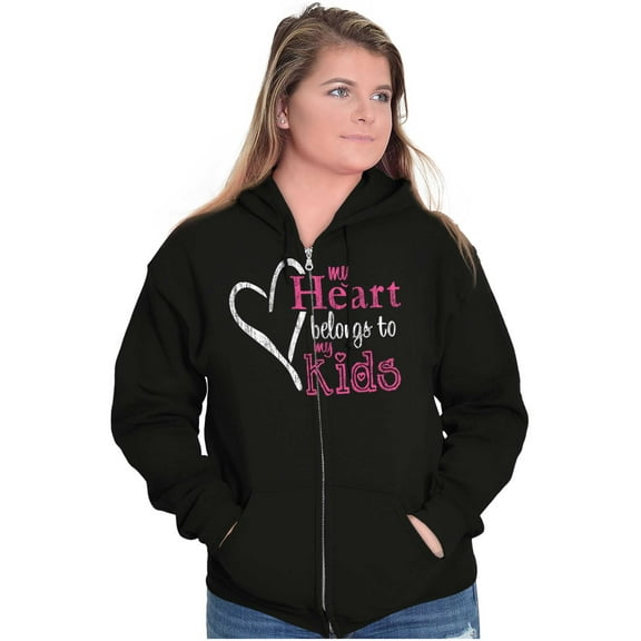 My Heart Belongs to my Kids Cute Mom Womens Plus Size Graphic Zipper Hoodie Brisco Brands 2X