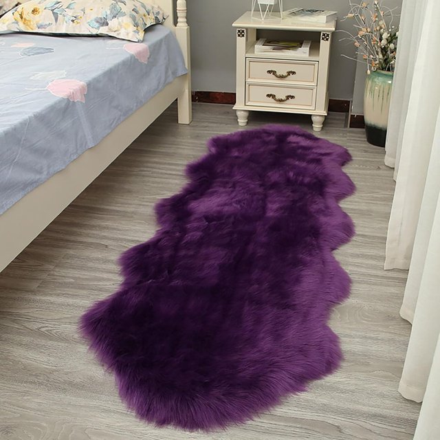 Faux Fur Area Rug Sheepskin Shag Fluffy Fuzzy Grey Rugs for Bedroom Bedside Bed Floor Living Room
