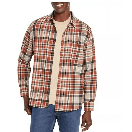 Eddie Bauer Men's Flannel Shirt Clay Combo Plaid Large