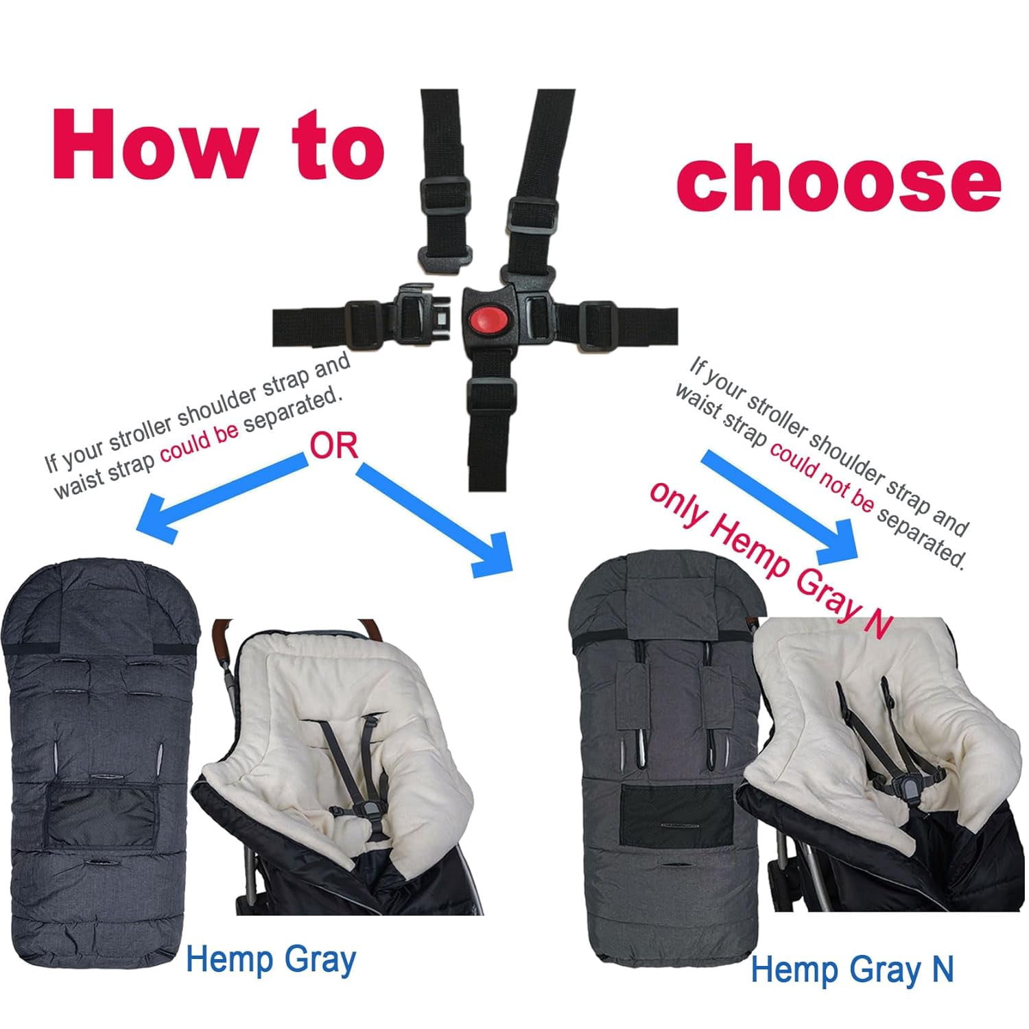 Winter Waterproof Warm Stroller Bunting Bag, Center and Botton Open for Easy in and Temperature Control, Multi Use, Toldder Size, Grey