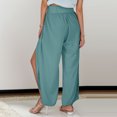 thumbnail image 4 of B91xZ Women Wide Leg Pants Linen Blend Drawstring Wide Leg Pant,Green X-S, 4 of 5