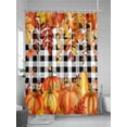 thumbnail image 5 of Pumpkins Fall Thanksgiving Shower Curtain, Orange Leaves Black White Plaid Bathroom Decor Curtains Set with Hooks, Waterproof Fabric Home Accessories， Stall 54 X 78 Inch, 5 of 6
