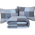 thumbnail image 7 of Chezmoi Collection Axel 3-Piece Plaid Checkered Grid Patchwork 100% Vintage Washed Cotton Quilt Set, Queen Size, 7 of 7