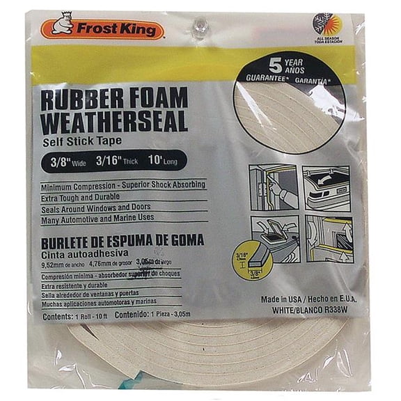 Frost King Weather Seal,Rubber Foam, White, 10 ft L R538WH