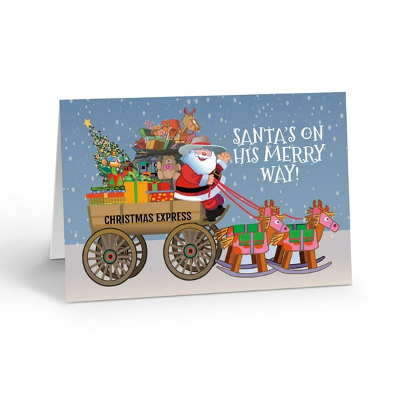 Stonehouse Collection Boxed Western Holiday Cards, Christmas Greeting Cards with Santa Stagecoach Design, Cowboy, Ranch,  5 x 7 inches, 18 Pack
