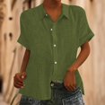 thumbnail image 4 of Outfmvch Button Up Shirt Women Floral Print Linen Shirts Womens 3/4 Sleeve Button Down Shirts Boho Linen Shirts for Women Cotton Linen Lapel Gauze Tops Army Green L, 4 of 8