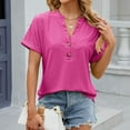 thumbnail image 4 of Giftesty Womens T-Shirts Clearance Fashion Casual Women's Solid Short Sleeve V-Neck T-Shrit Top Button Blouse, 4 of 6