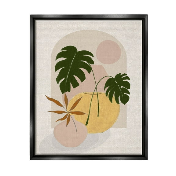 Potted Monstera Plant Leaves Botanical & Floral Graphic Art Jet Black Framed Art Print Wall Art