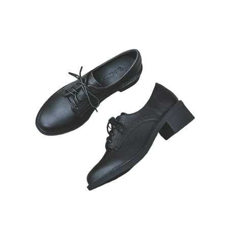 

Bellella Womens Leather Shoes Lace Up Oxfords Comfort Brogues Comfortable Dress Shoe School Uniform Black 5.5
