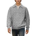 thumbnail image 2 of Polo Sweater Men Long Sleeve Vintage Casual V Neck Lapel Collar Cable Knit Pullover Sweaters Fall Winter Clothes, 2 of 6