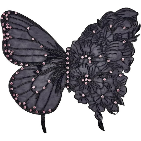 1pc Ppolyester & Resin Thread Iron on/Sew On Patches Hot Melt Adhesive Cloth Appliques Butterfly Black 302x341x5.5mm