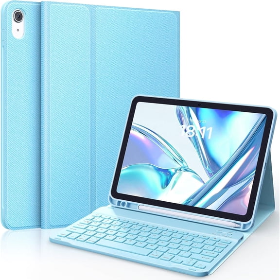 Keyboard Case for iPad (A16) 11th/10th Generation (2025/2022), Detachable Keyboard, Stand Folio Keyboard Cover with Pencil Holder, Thin & Light (Light Blue)