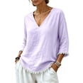thumbnail image 5 of Cilsoka Women 3/4 Sleeve Shirts Casual Round Neck Tops Basic Tees Cute T-Shirts Loose Fit Fringe Trim Fashion Blouses, 5 of 6