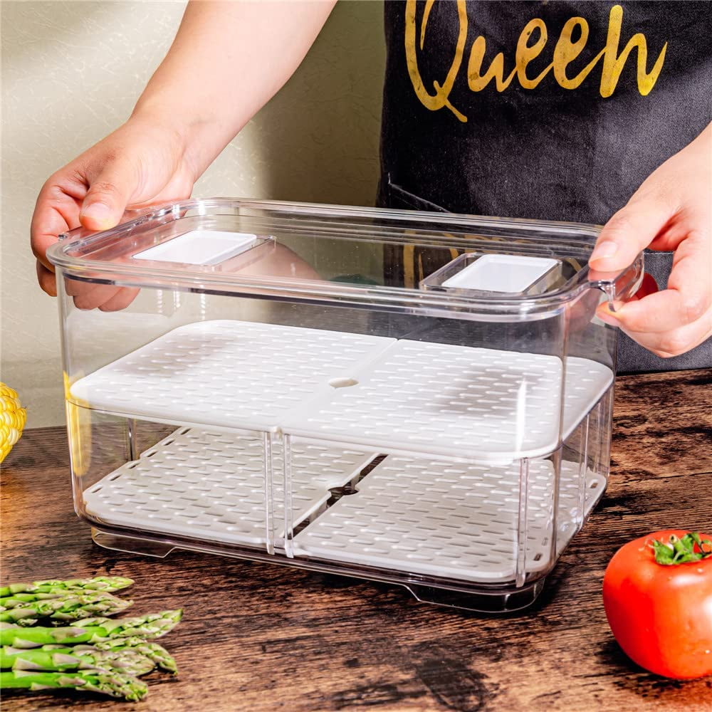 Fridge Produce Saver Storage Vegetable Fruit Containers Food Produce Saver Container Stackable Refrigerator Organizer Bins Fresh Keeper Drawers Organizer, Set of 4