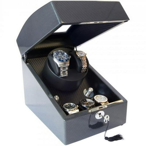 Mele and Co Gustavo Glass Top Vegan Leather Watch Winder