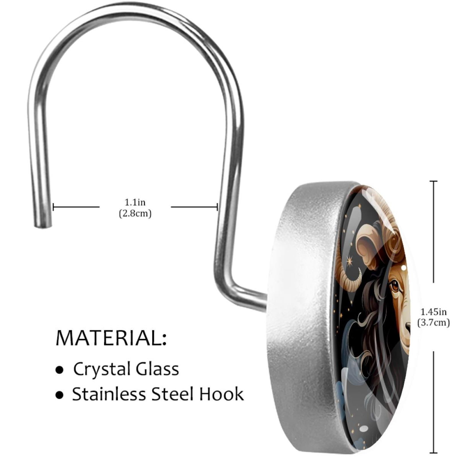 HemaKayy 12 Pcs Decorative Shower Curtain Hooks - Stainless Steel Rings for Bathroom Décor - Easy Glide & Secure Hold - Perfect Decoration for Bathroom Shower Rods - Aries Constellation
