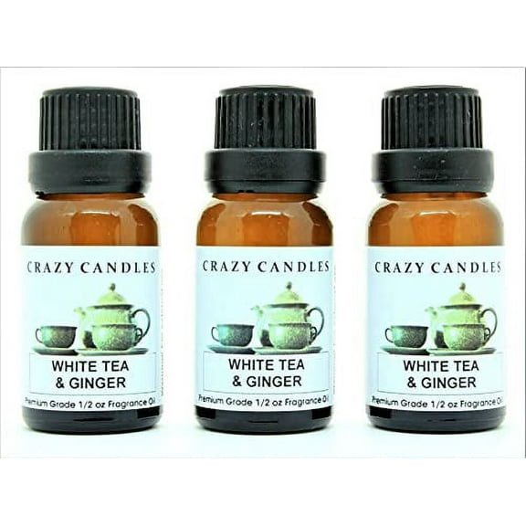 Crazy Candles White Tea & Ginger (Made in USA) 3 Bottles 1/2 FL Oz Each (15ml) Premium Grade Scented Fragrance Oil