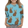 thumbnail image 2 of PWPSG Kids Easter Shirts 2026 Cute Rabbit Bunny Print Pullovers 3/4 Sleeve Crewneck Blouses Lightweight Summer Casual Shirts Funny Egg Graphic Tees for Girl Blue 5-6 Years, 2 of 6