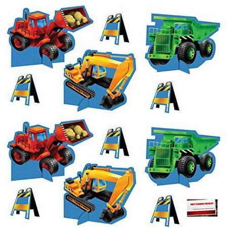 (12 Pack) Under Construction Zone Tractor Backhoe Dump Truck Bulldozer Birthday Supplies Pop up Centerpieces (Plus Party Planning Checklist by Mikes Super Store)