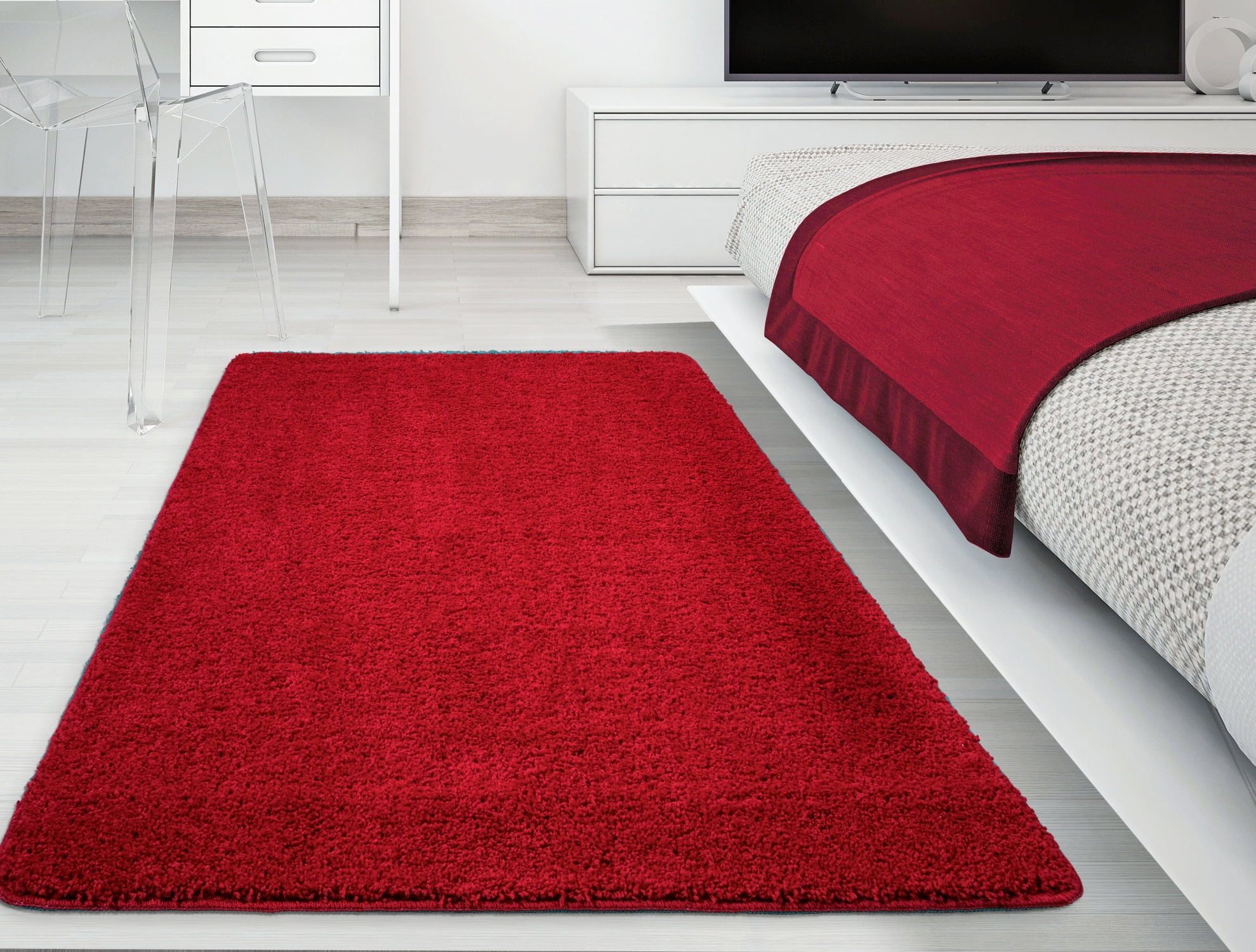 Ottomanson Luxury NonSlip Rubber Backing Solid Shag Area Rugs and