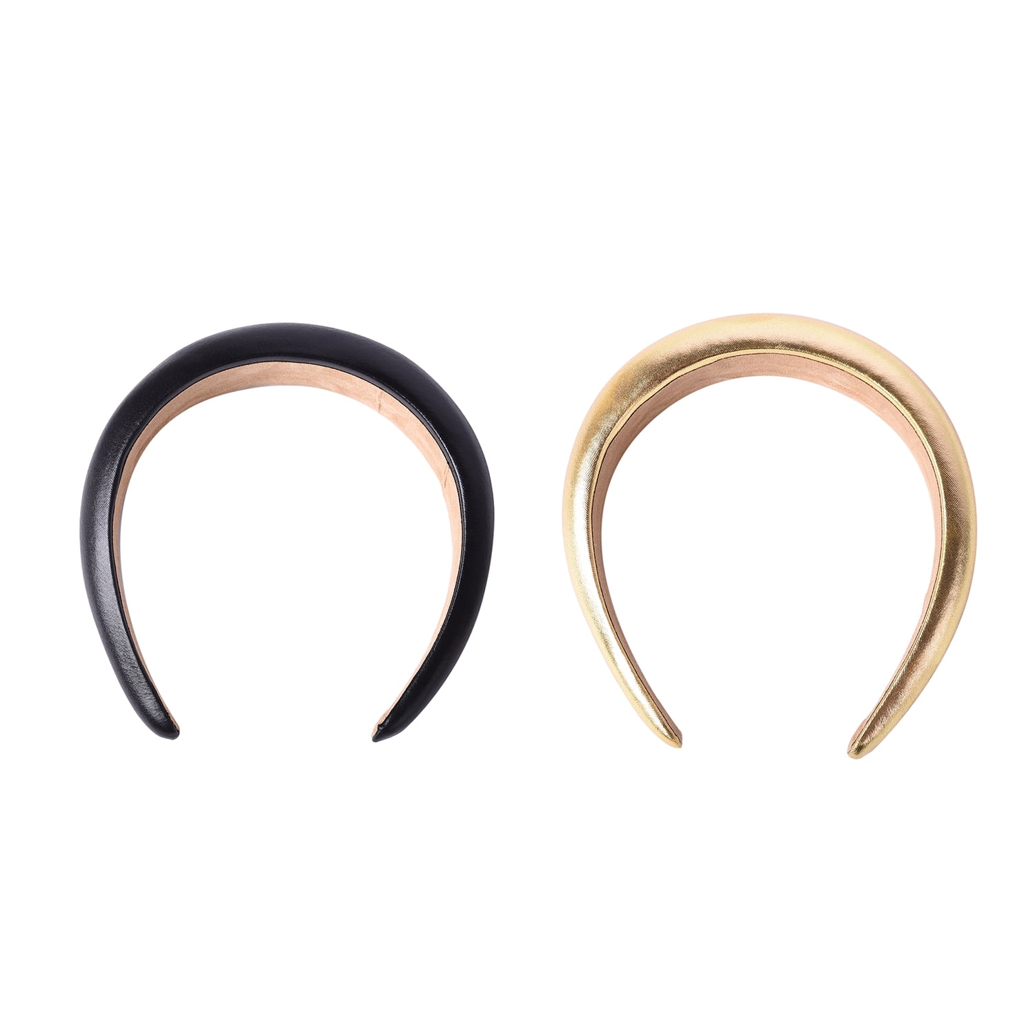 Shop LC Set of 2 Gold Black Faux Leather Sponge Hair Hoop Wear