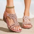 thumbnail image 2 of Wedge Sandals for Women Comfortable Platform Elastic Ankle Strap Wedges Heels Rhinestone Beaded Dressy Open Toe Summer Footwear Pink Size 7.5, 2 of 6