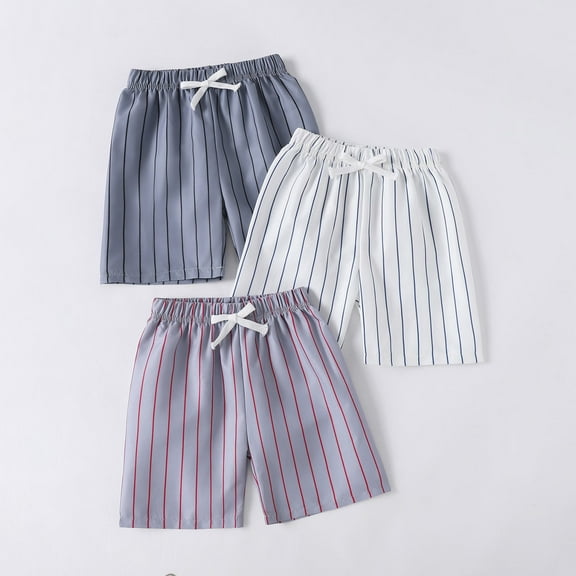 Boys Beach Shorts Size 1-8 3 Pack Summer Toddlers Kids Trendy Lightweight Stripe Drawstring Elastic Waist Wide Leg Athletic Short